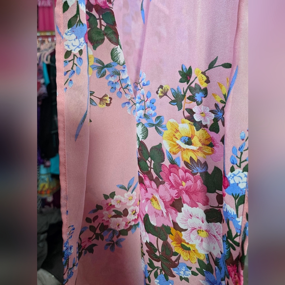 🌺 Umgee Pink Floral Kimono Duster Beach Size  Medium Large - Picture 5 of 7